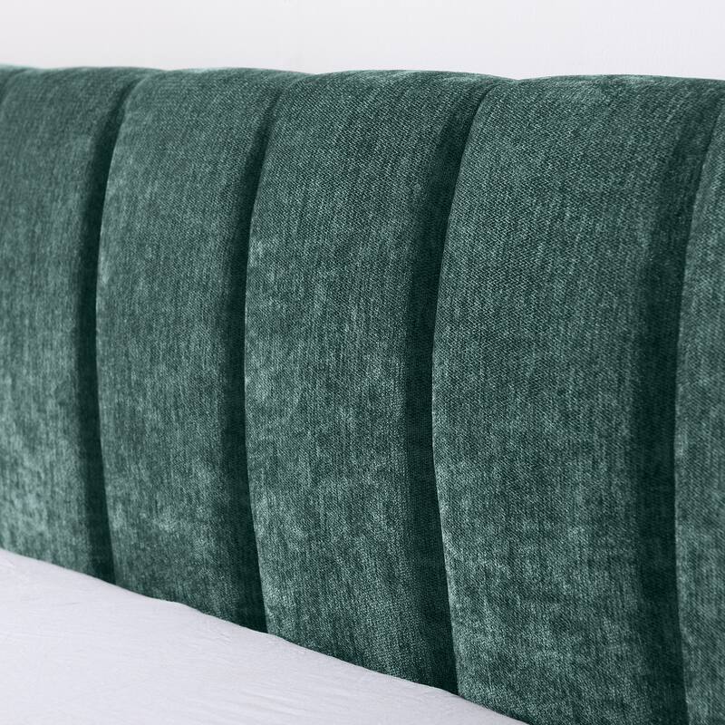 Queen Upholstered Bed Frame with Storage Drawer, Thick Padded Headboard & Solid Frame in Chenille Fabric