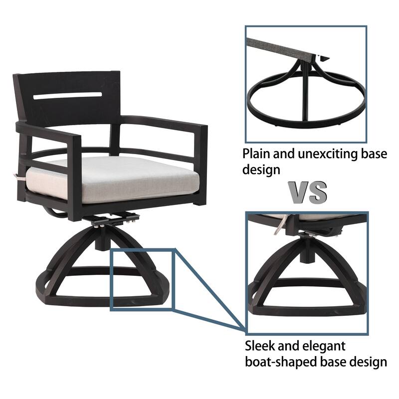 GDFStudio - Ember Outdoor Aluminum Dining Set with Swivel Rockers and Sunbrella Cushions