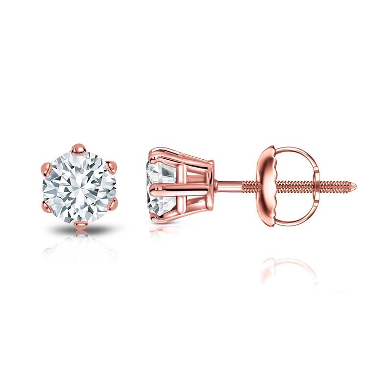 Auriya 1/2ctw Round Diamond Stud Earrings 14k Gold 6-Prong - Rose