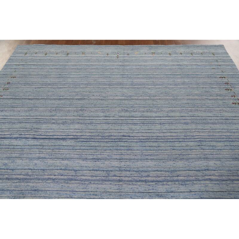 Striped Gabbeh Oriental Area Rug Handmade Blue Wool Carpet - 7'10"x 9'7"