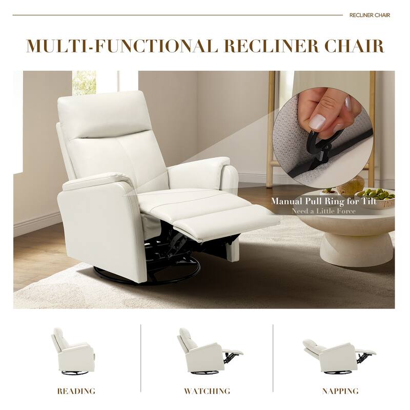 Fabric Recliner Sofa Chair - Swivel Rocking with XL Footrest - Single Seat for Living Room