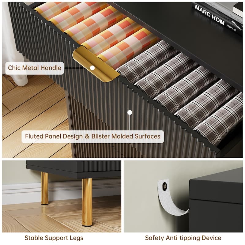 5 Drawer Dresser for Bedroom with Gold Handles, Modern Wooden Chest of Drawers