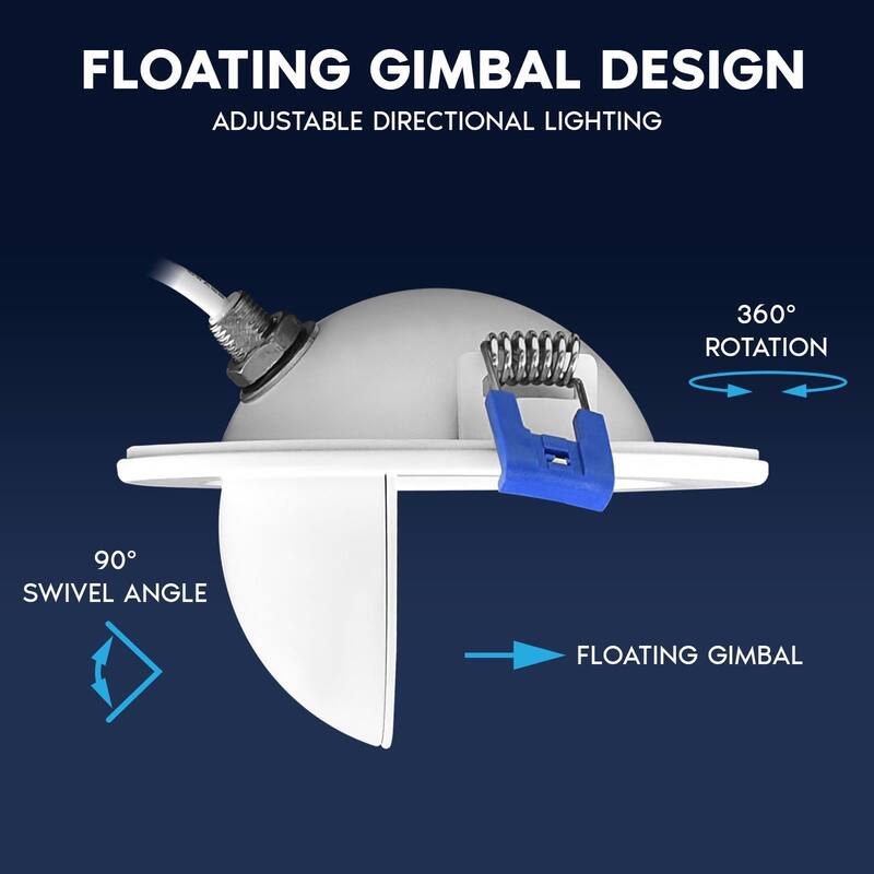 Luxrite 3 Inch Floating Gimbal LED Recessed Lighting with J-Box, CRI 90, 5CCT Dimmable, 8W ETL Listed 6 Pack