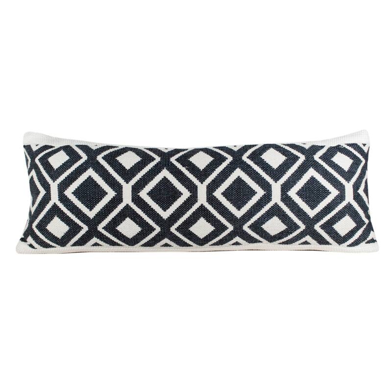 HomeRoots 14" X 36" Deep Navy And White 100% Cotton Geometric Zippered Pillow