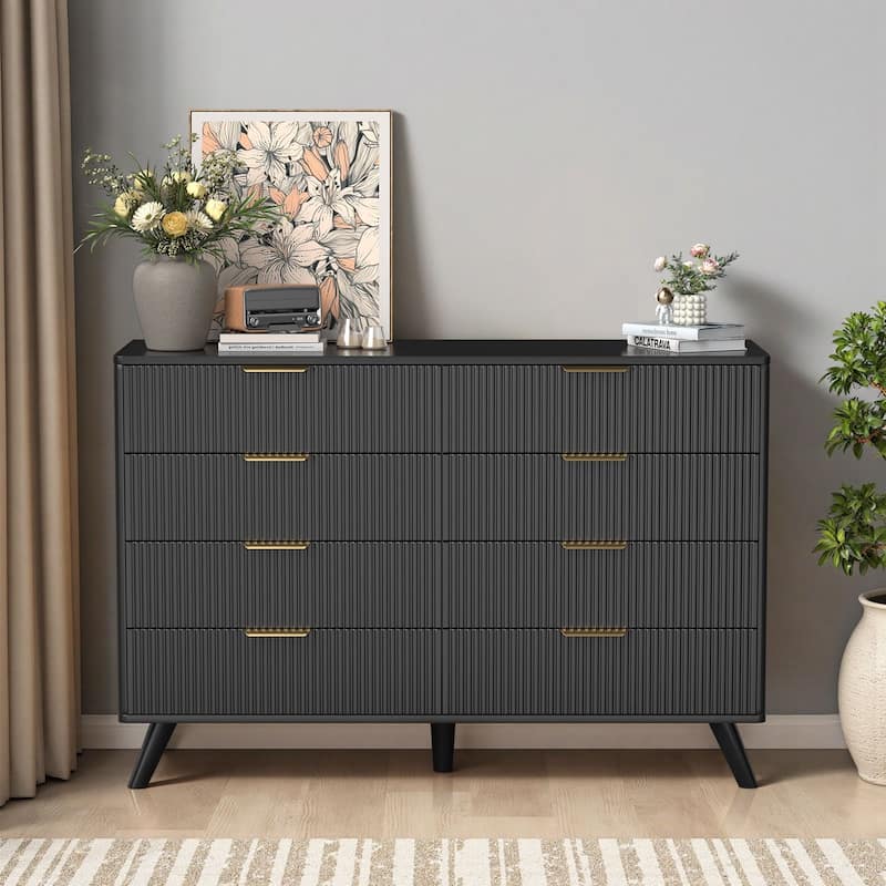 Meyreso Modern Boho Wave Wood Dresser, Wide Storage Cabinet