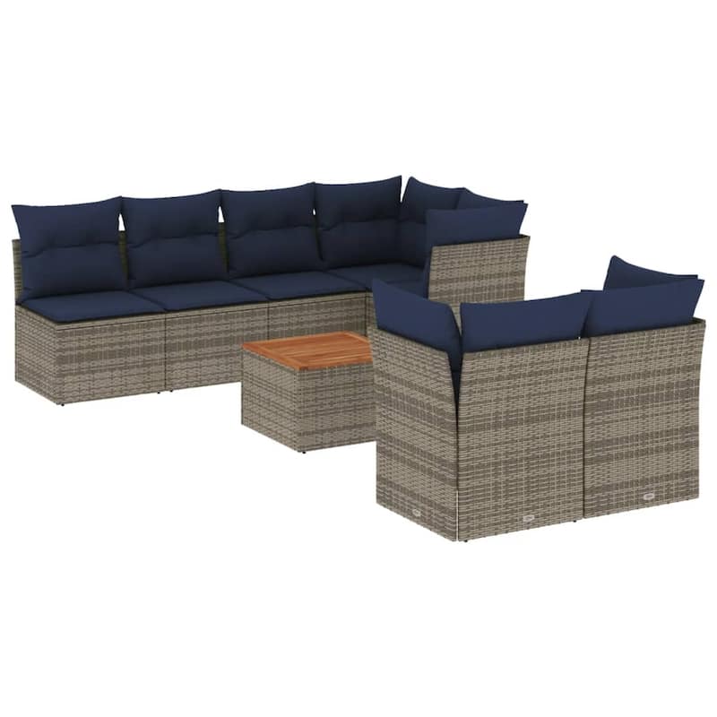 vidaXL 8 Piece Patio Sofa Set with Cushions Gray Poly Rattan - 24.4" x 24.4" x 27.2"