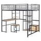 preview thumbnail 7 of 16, Full Size Metal Loft Bed with Desk and Stool, Wood Kids Bed Frame with Open Wardrobe, Shelves and Cabinet for Bedroom, Black