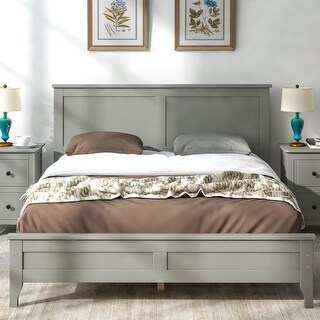 Grey Modern Solid Wood Full Platform Bed