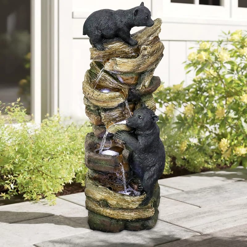 5 Tier Animal Water Fountain for Outdoor Garden Porch Yard, Bears Waterfall Fountain - N/A
