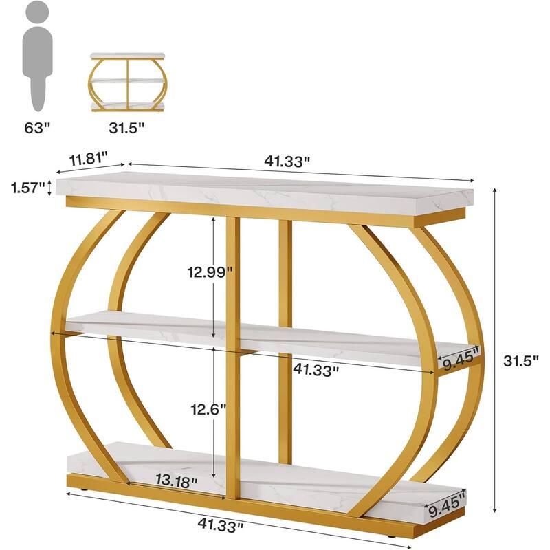 41.3 Inches Brown Wooden Entryway Table, 3-Tier Industrial Hallway Table with Storage for Living Room