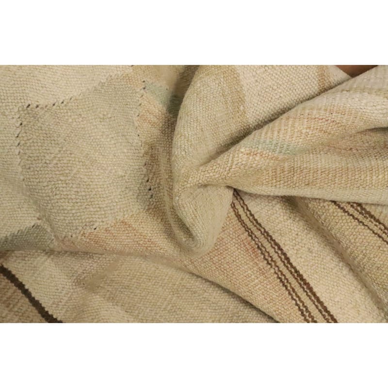Hand Woven Oriental 100% Wool Carpet Southwestern Tribal Beige & Ivories Kilim Area Rug - 11' 8'' X 9' 4''