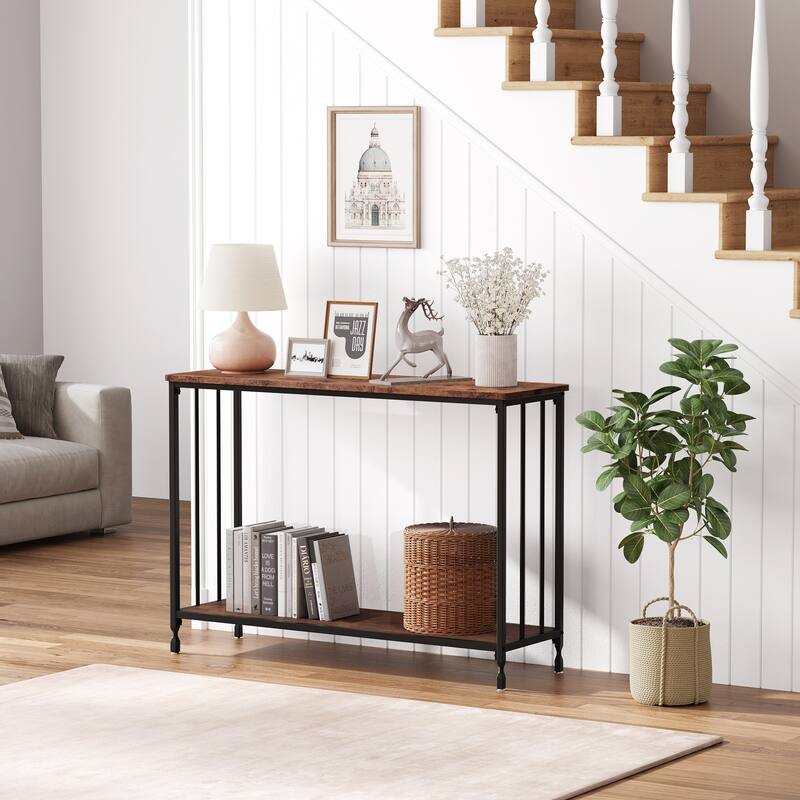 2 Tier Retro Console Table with MDF Shelf Storage - 41.3"