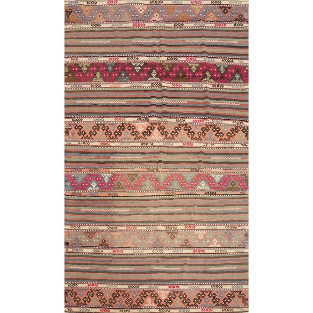 Hand Woven Oriental 100% Wool Carpet Southwestern Tribal Multi-Colored Kilim Area Rug - 8' 7'' X 5' 3''