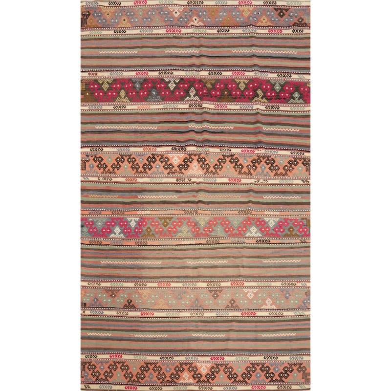 Hand Woven Oriental 100% Wool Carpet Southwestern Tribal Multi-Colored Kilim Area Rug - 8' 7'' X 5' 3''