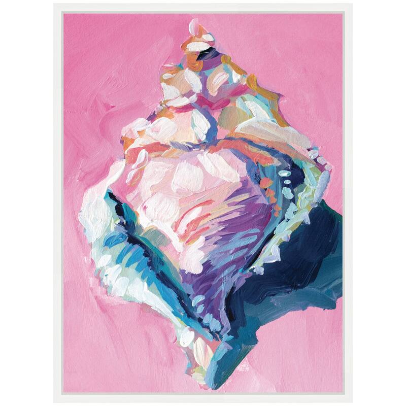 Kate and Laurel Sylvie Conch Shell Framed Canvas by Rachel Christopoulos