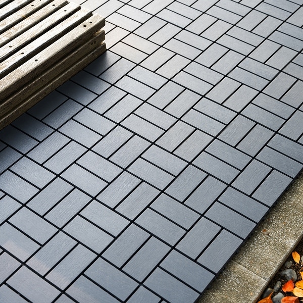 Siavonce 12 in. x 12 in. Black Interlocking Deck Tiles Plastic Waterproof Outdoor Bathroom Shower Balcony Porch Pack of 12
