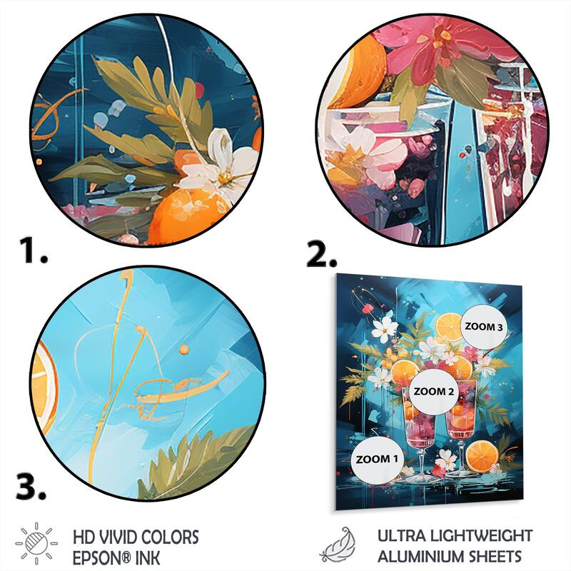 Designart "Cerulean Tom Collins Cocktail Flow" Cocktails Metal Wall Art Pink Wall Décor Traditional Metal Art Work