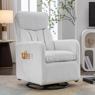 Teddy Fabric Swivel Rocking Chair Gilder Chair with Pocket and Metal ...