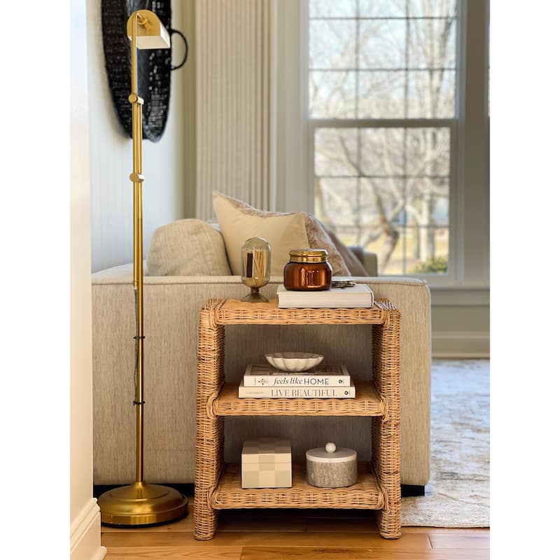 Spiroa 22" Coastal Bohemian Rattan/Wood 3 Tier End Table, Natural, by JONATHAN Y - 22.04"