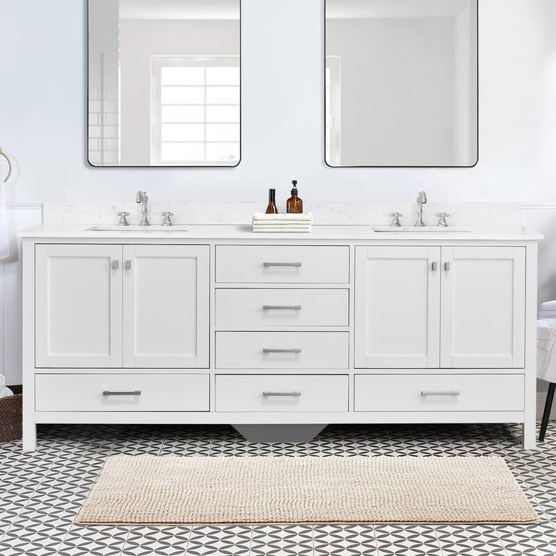 StarrySky 84 inch Undermount Double Sink Bathroom Vanity with Engineered Carrara Marble Top