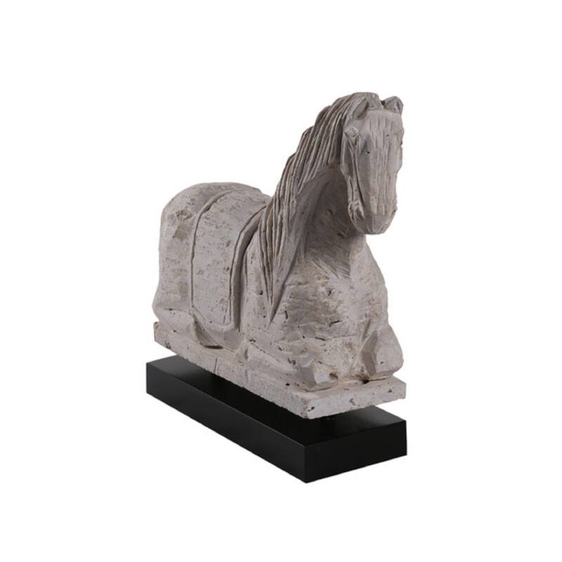 Artissance 16.5" Natural Stone Travertine Horse Statue With Black Wooden Base - Grey