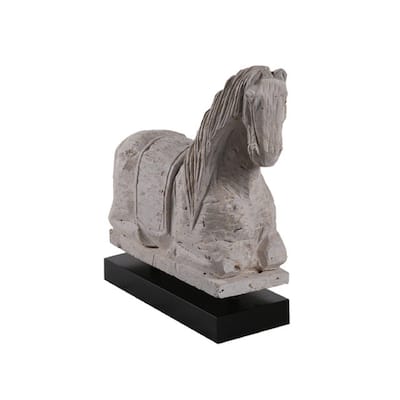 Artissance 16.5" Natural Stone Travertine Horse Statue With Black Wooden Base