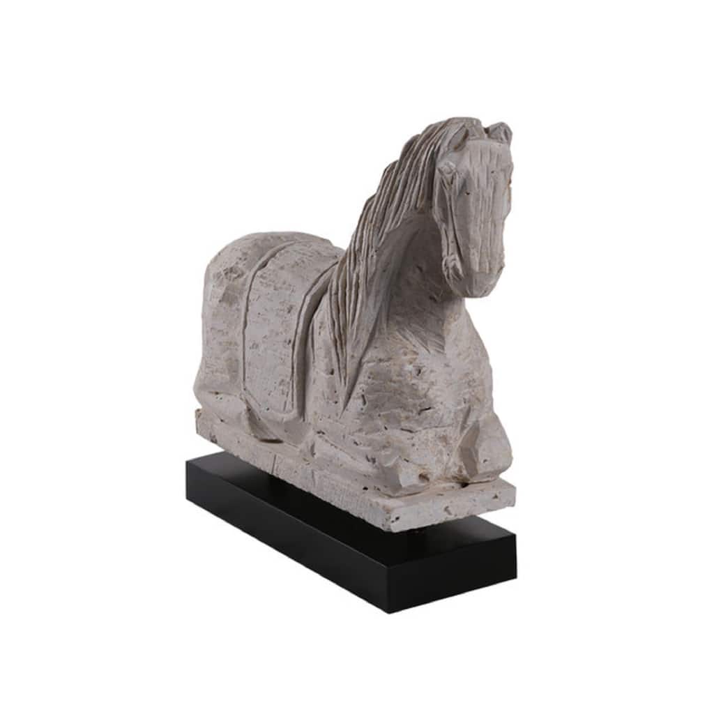 Artissance 16.5" Natural Stone Travertine Horse Statue With Black Wooden Base