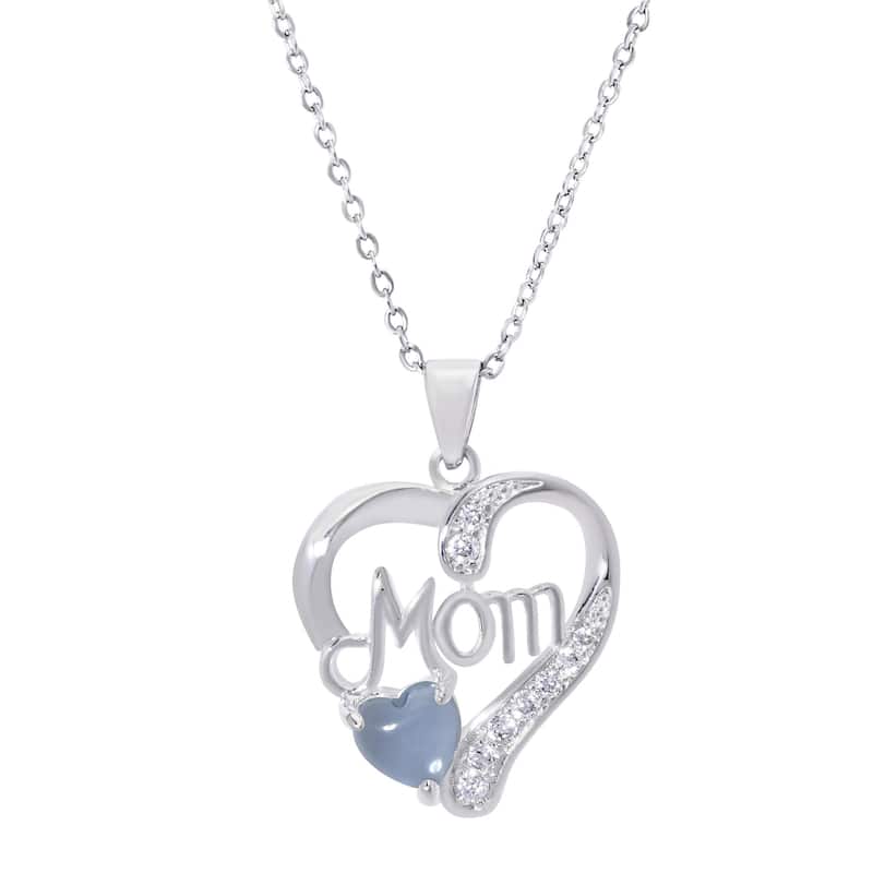 Victoria Townsend Silver Plate MOM Heart necklace with Heart shaped Stone - Blue