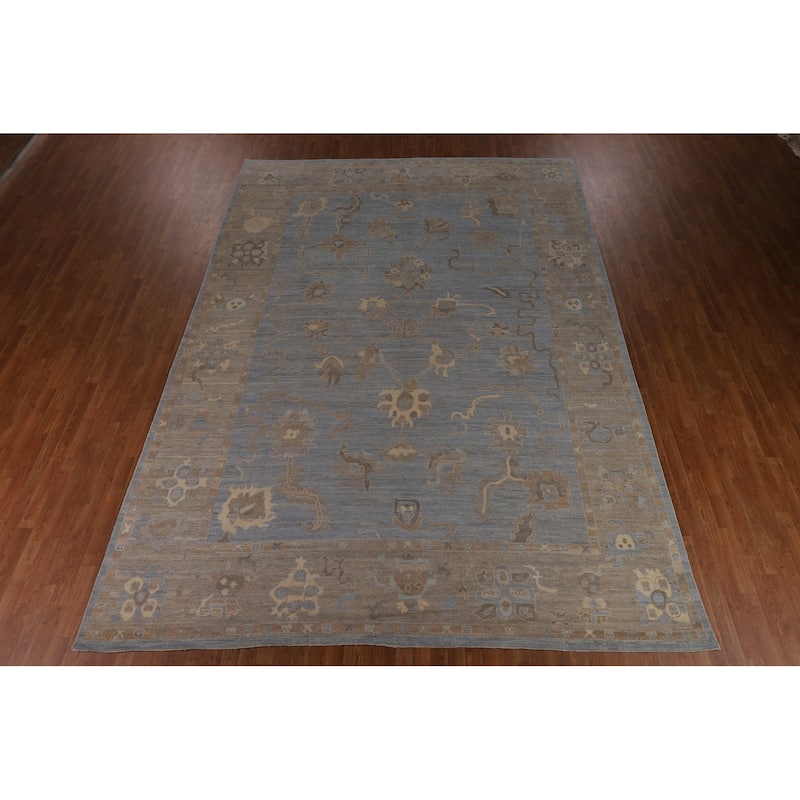 Blues & Grays Oushak Turkish Large Rug Handmade Wool Carpet - 10'1"x 13'11"