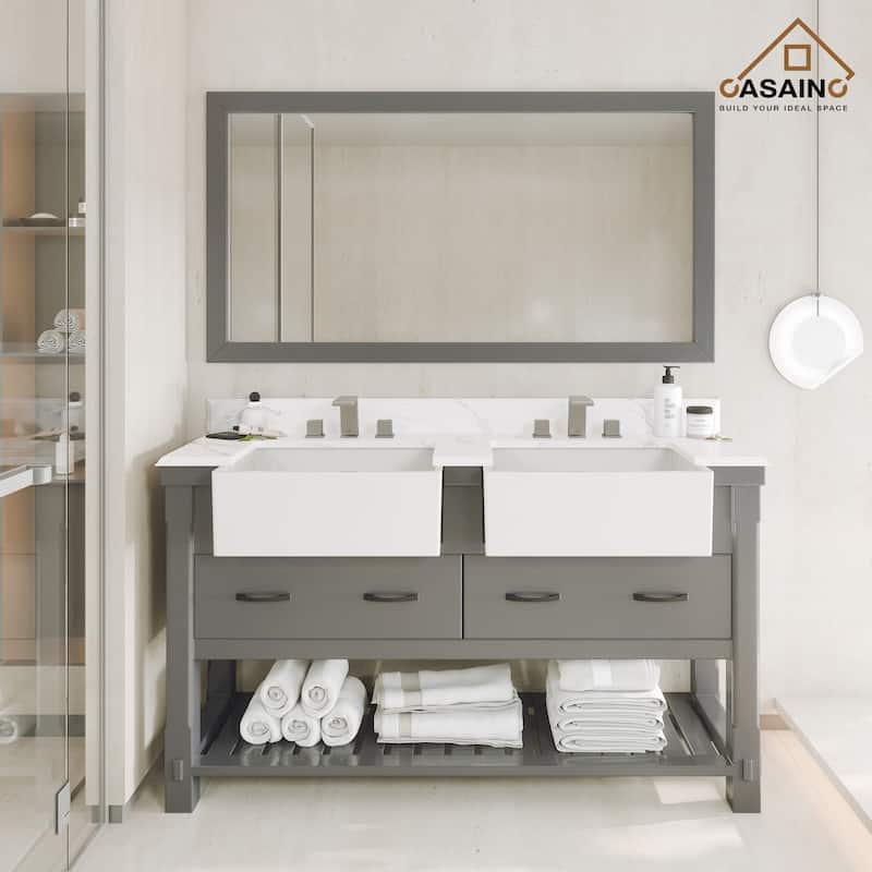 CASAINC 36"48"60" Farmhouse Bathroom Vanity with Sink in Grey