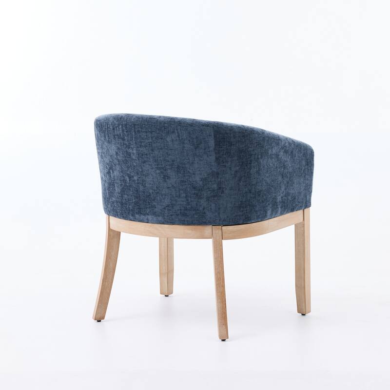 Mid Century Modern Upholstered Barrel Dining Chairs with Arms, Farmhouse Linen Kitchen Chairs with Natural Hardwood Frame