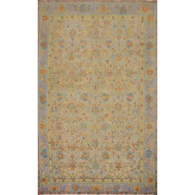 Hand Knotted Oriental 100% Wool Carpet Traditional Floral Brown Tabriz Area Rug - 13' 9'' X 9' 1''