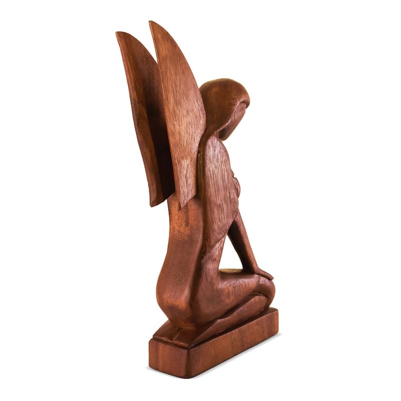 12" Wooden Handmade Abstract Sculpture Statue Handcrafted "Kneeling Angel" Gift Home Decor Figurine Accent Artwork Hand Carved