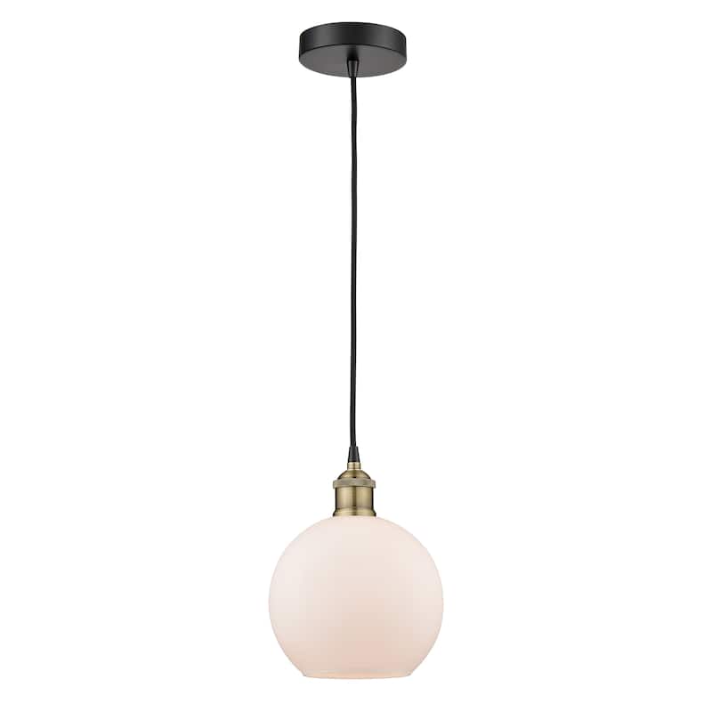 Innovations Lighting Athens - 1 Light 8" Cord Hung Mini Pendant - Matte White/Black Antique Brass