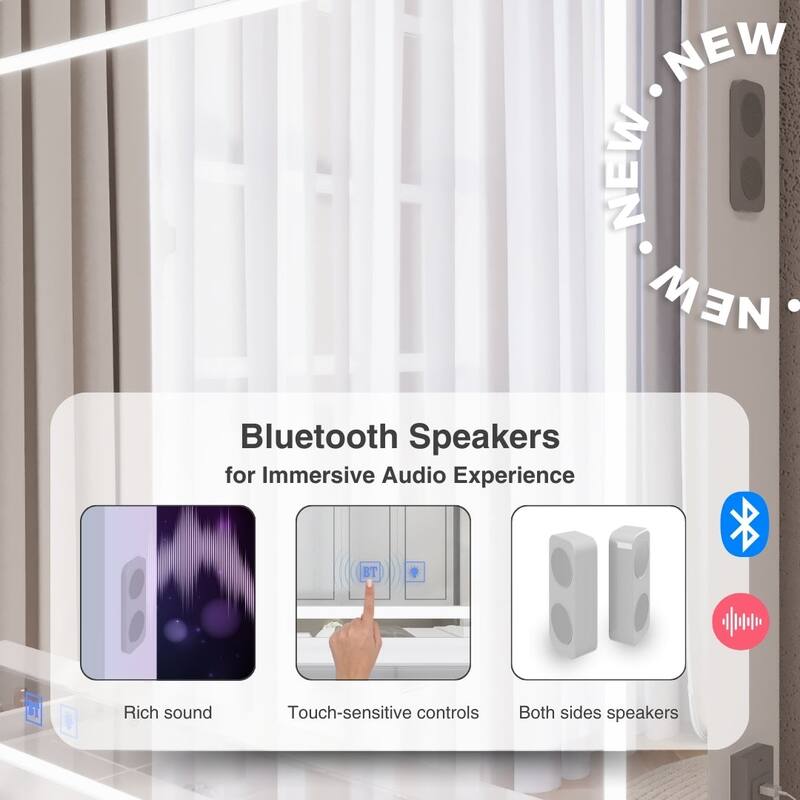 Boahaus Makeup Vanity Desk with LED Mirror & Bluetooth Speakers