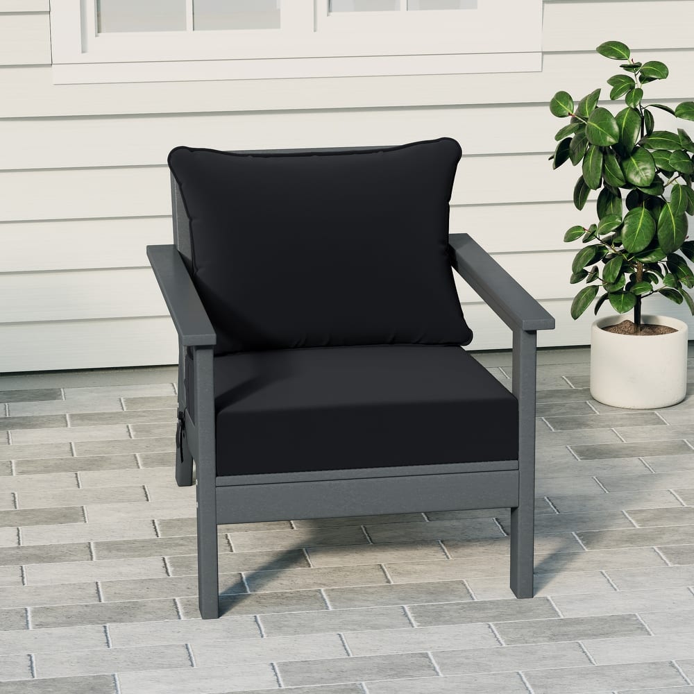 Birchwood All Weather HDPE Outdoor Patio Deep Seating Gray Club Chair With Cushions (1-Piece)