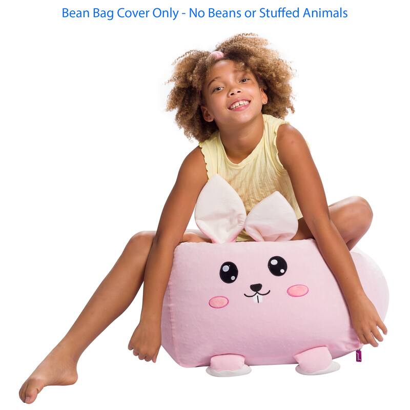 Stuffed Animal Storage Bean Bag Chair Cover only for Kids, Toy Holder - Medium - 18 inch - Pink Bunny