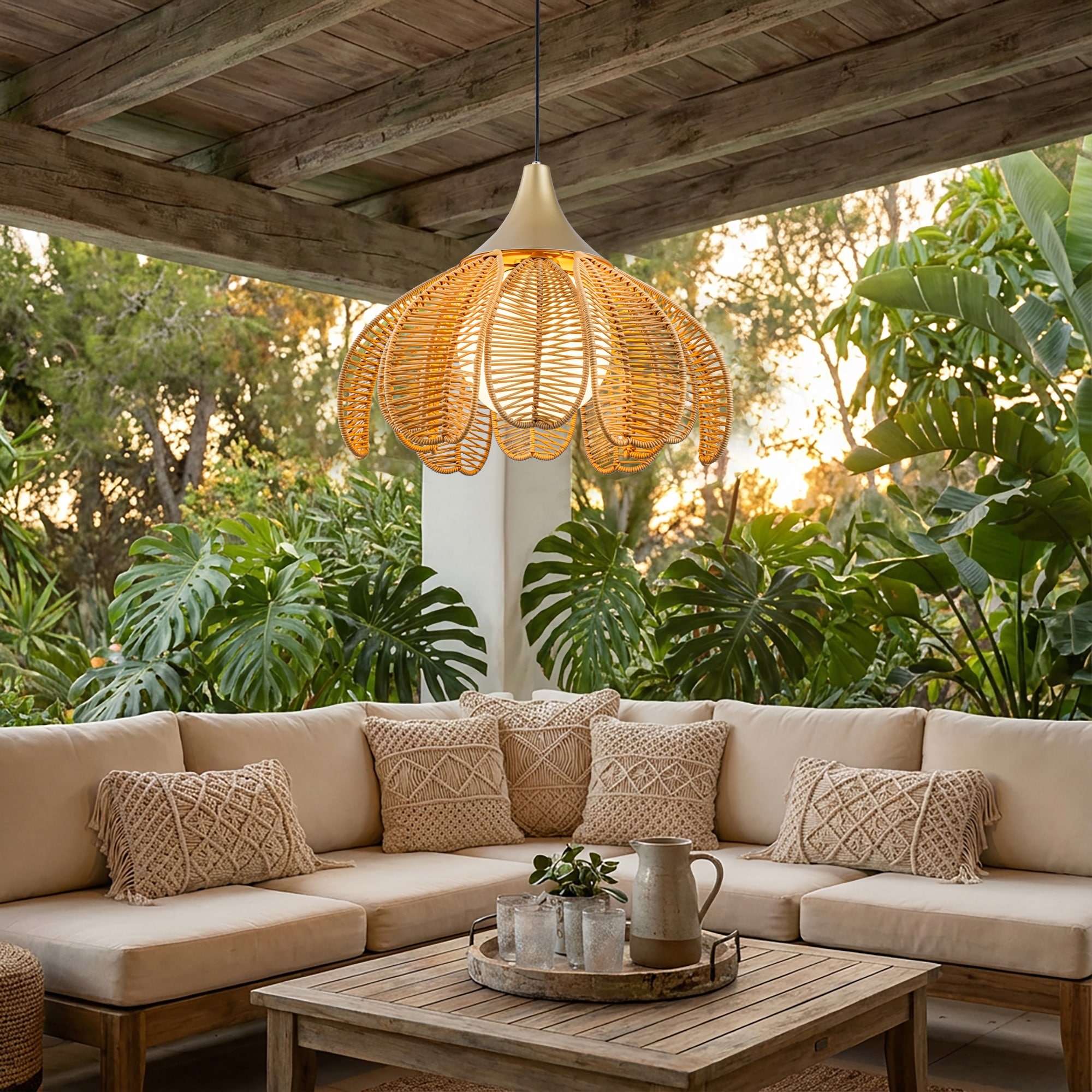 Kamala 1-Light Wicker Outdoor Pendant Light Coastal Boho Style