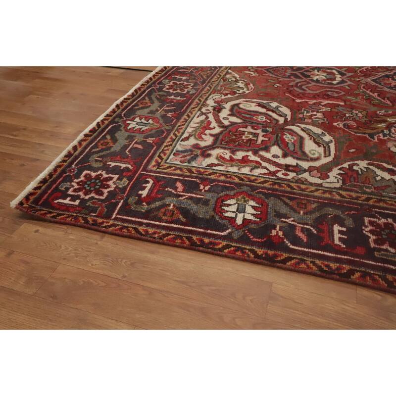 Hand Knotted Oriental 100% Wool Carpet Traditional Floral Red Heriz Area Rug - 10' 10'' X 8' 8''