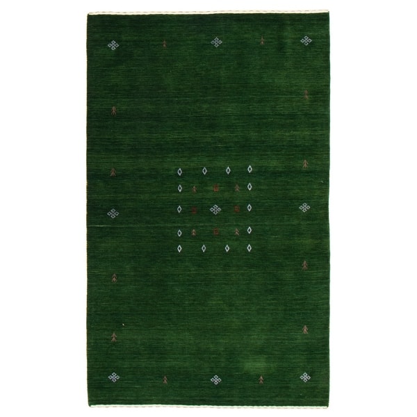 slide 1 of 9, ECARPETGALLERY Hand Loomed Gabbeh Luribaft Green Wool Rug - 5'0 x 7'10 Green - 5'0 x 7'10