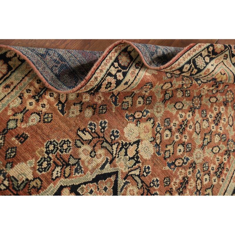 Orange Geometric Mahal Antique Persian Wool Carpet - 3'9" x 11'6"