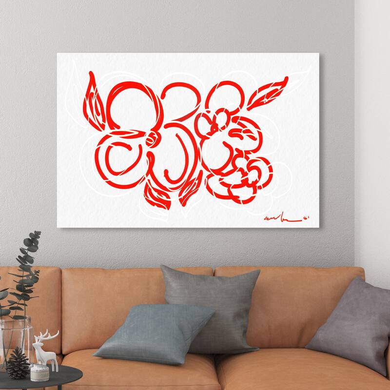 Wynwood Studio Canvas Abstract Zuma Floral Red White and Modern & Contemporary Wall Art Canvas Print - 30 x 45