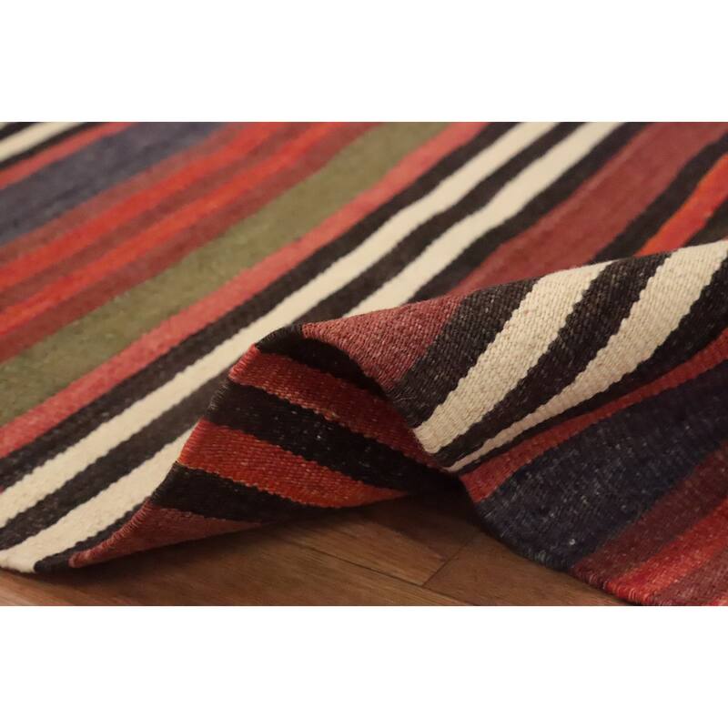 Hand Woven Oriental 100% Wool Carpet Southwestern Geometric Multi-Colored Kilim Area Rug - 9' 8'' X 5' 0''