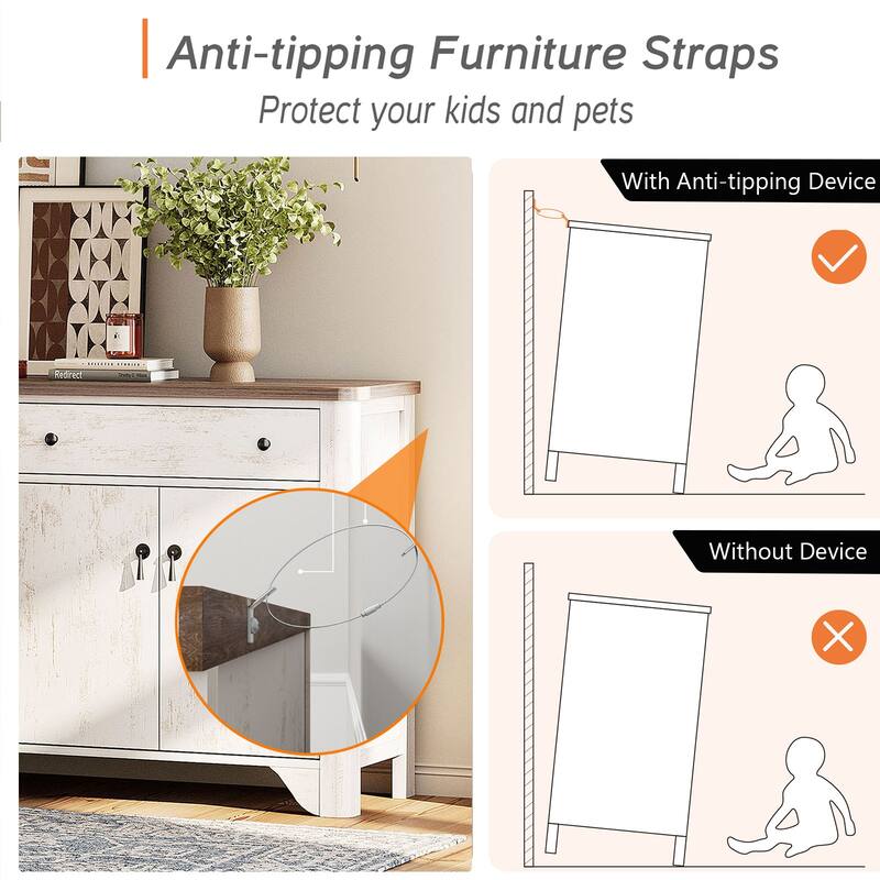 WAMPAT Large Farmhouse TV Stand for TVs up to 120", Modern White Entertainment Center with Storage and Adjustable Shelves