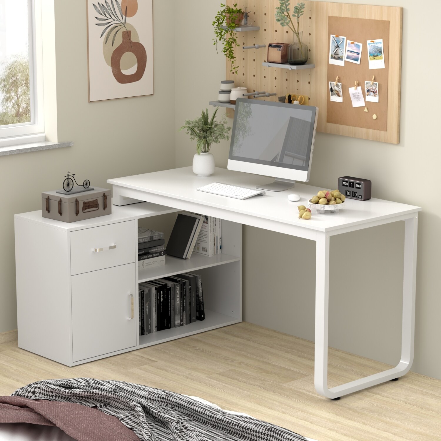 Timechee 55-inch L Shaped Office Computer Desk w/ Drawers Cabinet