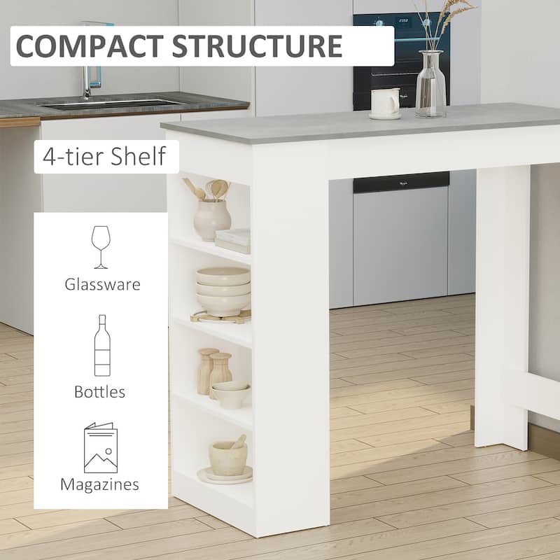 Bar Table, High Top Pub Table with 4 Storage Shelves