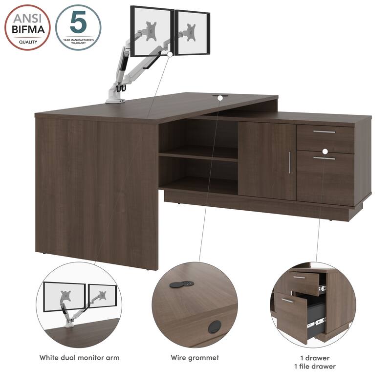 BESTAR Equinox 72W L-Shaped Desk with Monitor Arms