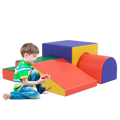 2-Piece Kids Soft Play Set for Toddlers Ages 1-3 Climbing Crawling Sliding Modular PU Foam - 59"L x 19.75"W x 15.25"H
