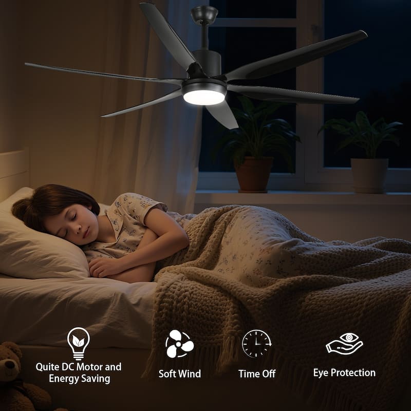 66 in. Modern Downrod Mount Ceiling Fan with LED Light, 6 ABS Blades, DC Motor, Remote Control