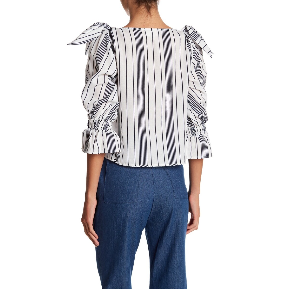 Shop L Atiste White Women S Size Large L Stripe Puff Sleeve Blouse